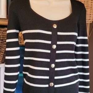 Faith & Zoe Black and White Buttoned Sweater